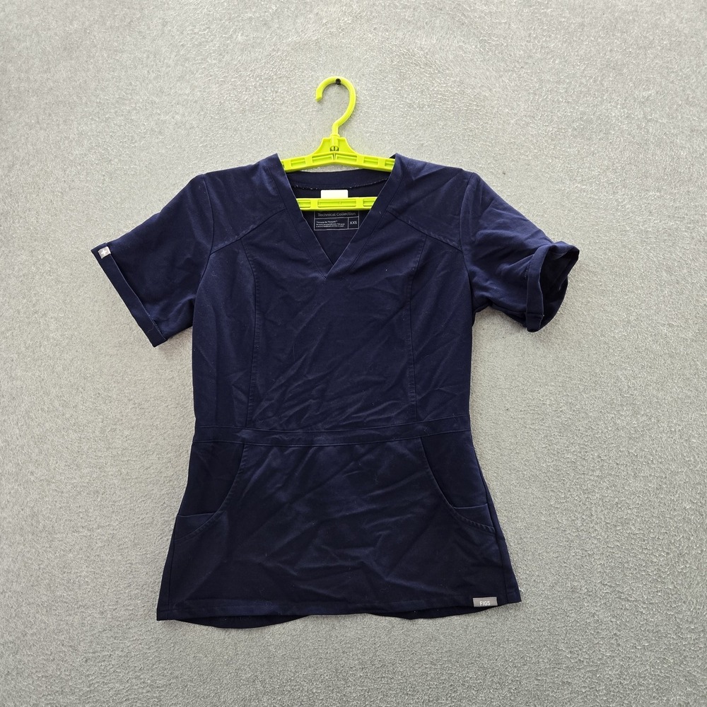 FIGS Women Scrub‎ Top XXS Navy Catarina Short Sleeve Logo